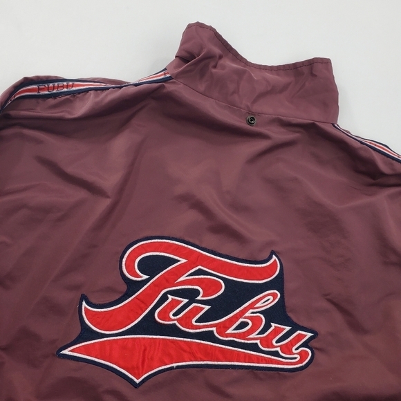 Vtg Fubu Windbreaker Track Jacket Mens 2XL Maroon Mesh Lined Zip-Up 90 Hip Hop - Picture 12 of 12